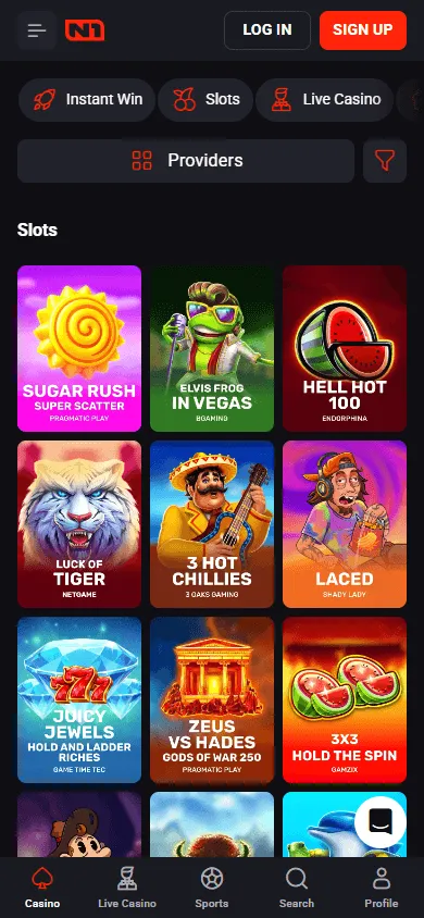 N1 Bet Casino mobile games area with pokies and live casino options