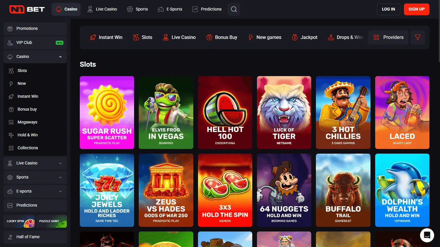 N1 Bet Casino desktop games area with casino and live dealer categories